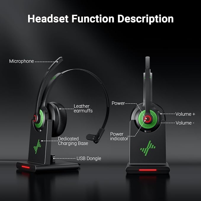 Bluetooth Wireless Headset with Mic for Work, Bluetooth 5.2, Advanced Noise Reduction Microphone, Clear Calls - Comfortable On-Ear Headphones, Applicable to PC, Laptop, Phone, Android, Zoom, Office
