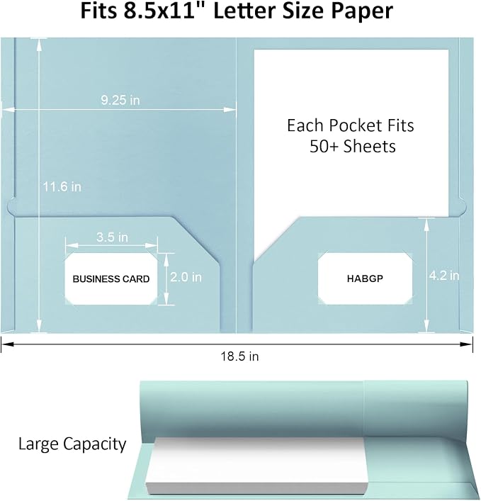 5 Pack Folders with Pockets, 5 Pastel Sweet Colors Paper Pocket Folders | Heavy Duty File Folders, with Business Card Slot, 2 Pocket Folder, for School Office, Letter Size