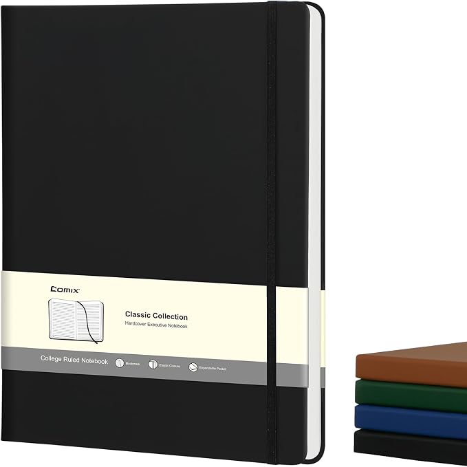 Comix A4 Lined Journal Notebook, 208 Pages, Large Size-8.5" x 11", Black | Hardcover Journaling Notebooks for Men & Women, Fits for Work, Office, Business, School, Notes Taking & Writing