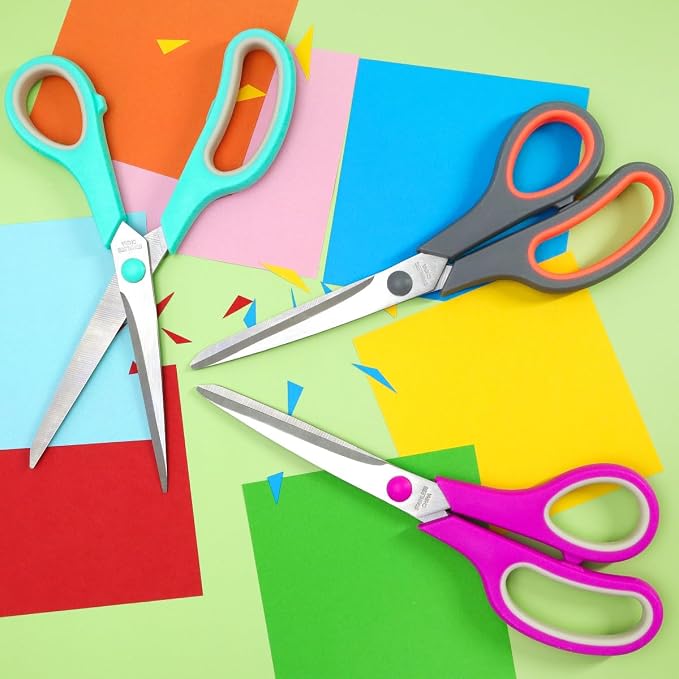 Vitoler 8.5" Scissors All Purpose, 3 Pack Ultra Sharp Blade Shears | Professional Ergonomic Comfort Grip Scissors for Office School Home Supplies Fabric Sewing DIY