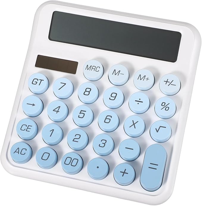 PATIKIL Cute Calculator, Desk Calculator Basic Big Button 12 Digit Large Display Mechanical AAA Battery Solar Power for Office Supplies Girl Female Woman Gift, Gradient Blue