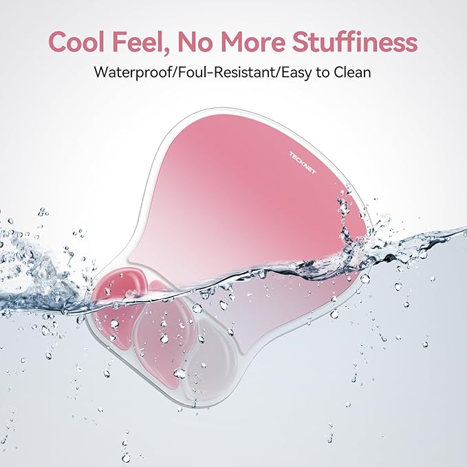 TECKNET Gel Ergonomic Mouse Pad, Mouse Pad with Wrist Rest with Gel Wrist Support for Relieve Wrist Pain Comfortably - Non-Slip Base & Waterproof Surface for Office, Gaming, and Study Comfort - Pink