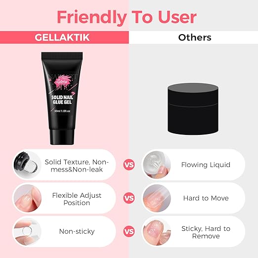 Solid Glue Gel for False Nail Tips, 30ml Gel Glue for Fake Nails Press On Nails, Nail Lamp Curing Needed, 30+Days Long Lasting