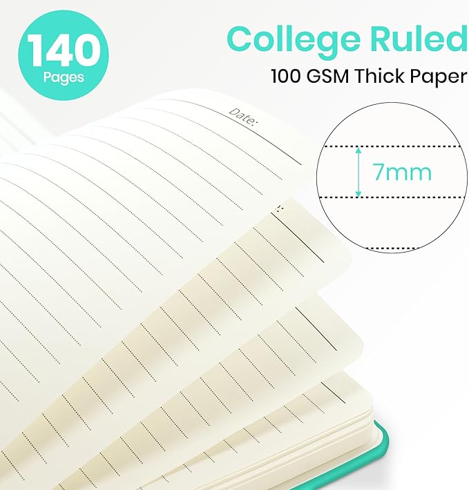 Lined Spiral Journal Notebook for Women, A5 College Ruled Journals for Writing, Hardcover Notebooks for Work, Note taking and Office School Supplies,140 Pages - Aquamarine