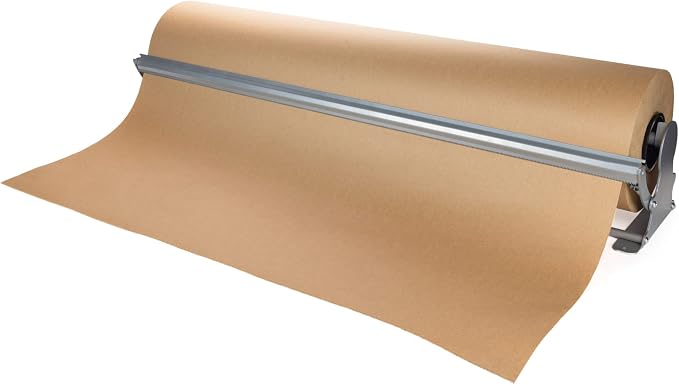 IDL Packaging 36" Kraft Paper Roll Dispenser & Cutter, Tabletop | for Rolls up to 36" Wide and 9" in Diameter – Reinforced Steel Paper Holder with a Cutter for Kraft, Butcher & Freezer Papers