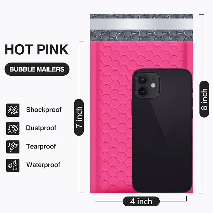 UCGOU Bubble Mailers 4x8 Inch Hot Pink 100 Pack Poly Padded Envelopes Small Business Mailing Packages Opaque Self Seal Boutique Shipping Bags Bubble Mailer