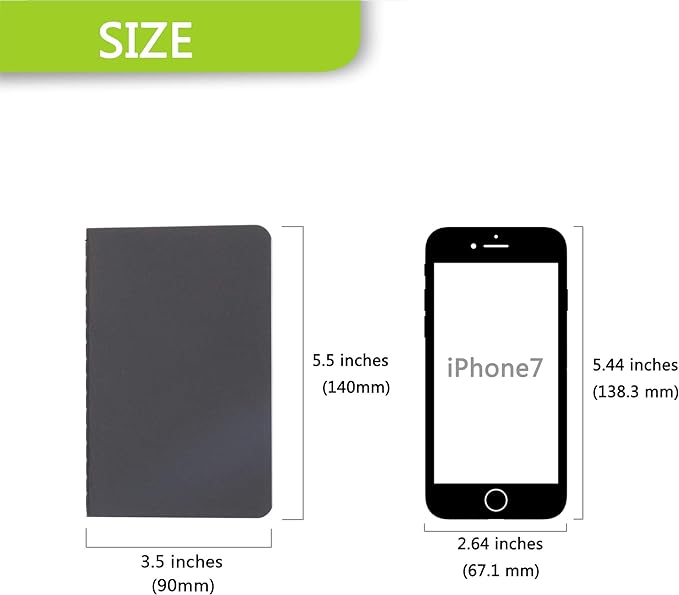 TWONE Pocket Notebook, 6 Pack Mini Notebooks 3.5" x 5.5" (90x140mm), Black Cardstock Cover Memo Notepad for Men, Women, Kids, Travel - 30 Sheets/60 Lined Pages
