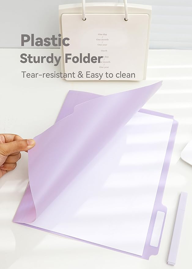 Plastic Manila Folders 8.5 x 11, 12 Pack, Poly Pastel File Folders, 1/3-Cut Tabs with Colorful Labels, Letter Size