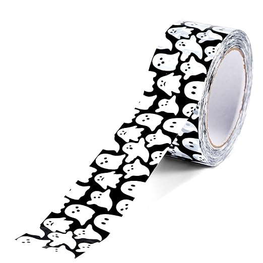 Whaline 109 Yard Halloween Packing Tape Black White Ghost Decorative Gift Wrapping Tape for Small Business DIY Crafts Box Carton Decor