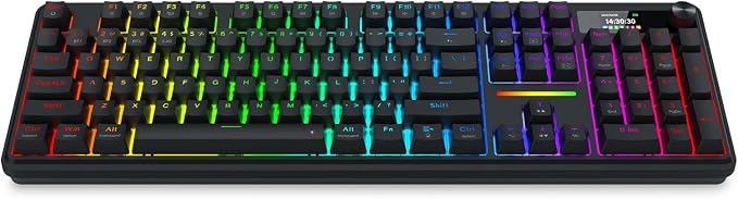 Redragon K762 PRO Wireless 104-Key Gasket Gaming Keyboard, Screen & Knob | Easy-Control LED Info Display, 0-Delay Tri-Mode, Cushioned 5-Layer Noise Dampening for Creamy Thocky Sound, Full-Size 104-Key