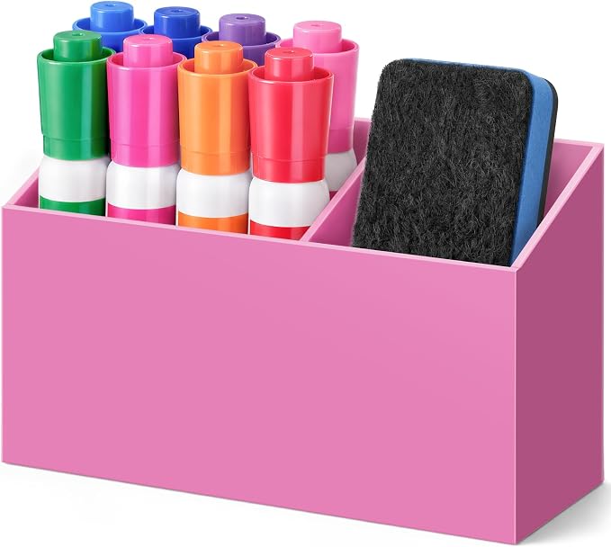 MR.MATE Magnetic Pen Holder,Pink Magnetic Marker Cup for Fridge Whiteboard | Dry Erase Marker Pencil Holder with Acrylic Cup and Strong Magnet, Non-slip Design For Refrigerator Locker Office & Classroom
