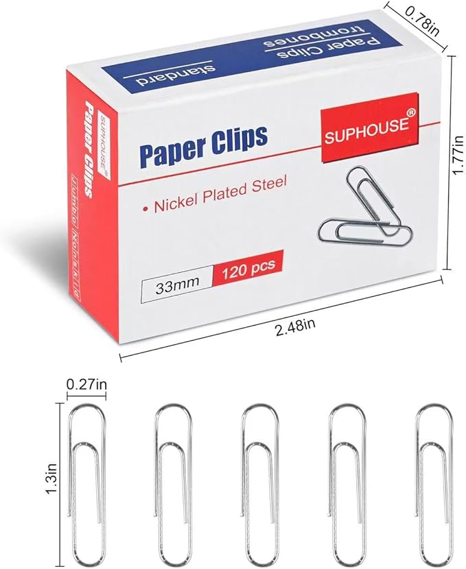Paper Clips Medium Size Paperclips #1 Nonskid, 1-2/7 Inch Paper Clips for Office & School, Personal Use, 720 Count (6 Boxes of 120), Silver