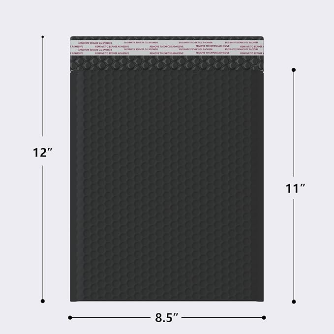 8.5x11 Inch Bubble Mailer 40 Pack, Waterproof Padded Envelopes with Strong Self-Seal Adhesive, Cushioning Shipping Bags with Bright Color for Small Business - Solid Black