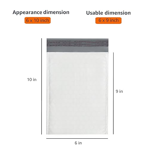 Amazon Basics Poly Bubble Self-Seal Mailers, Tear and Water Resistant Shipping Bags, 6" x 10", White/Grey, 50-Pack