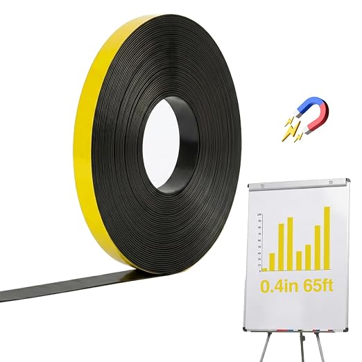 CHUNNIAO Yellow Magnetic Tape Roll for Whiteboard in Classsroom&Office,Fine Line Gridding Highlighter Tape - 2/5 in x 65 Ft,High Energy Thin Strip Magnet Border,Teacher Supplies