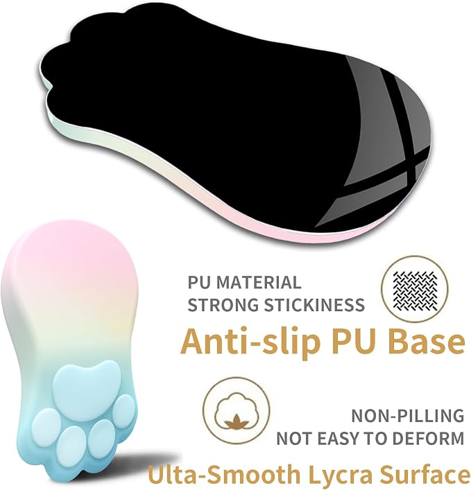 L-SPOUTTO Ergonomic Mouse Pad with Wrist Rest,Cute Mouse Pad Wrist Support | Cat Paw Comfortable Massage Design,Computer Pain Relief Mousepad with Non-Slip PU Base for Desk Laptop Gaming,Rainbow