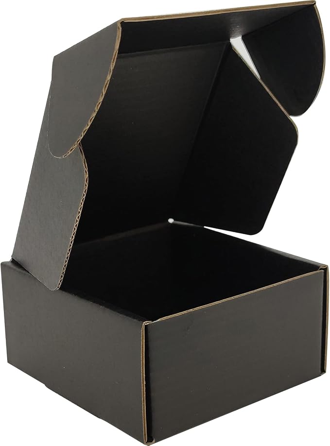 4x4x2 Shipping Boxes Set of 50, Black Mailer Corrugated Cardboard Box | for Packaging, Literature, Packing, Mailing, Storage, Small Business, Moving, Gift, Supplies, Quick Fold, Tab Locking