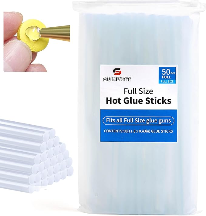 SUNFATT Hot Glue Sticks Full Size,(50 Pcs) 11.8" x 0.43" Large Hot Glue Sticks Perfect for Hot Glue Gun,Easily Create and Bond Crafts on Wood,Plastic,Glass,Flowers,Fabrics,Foam,Jewellery.