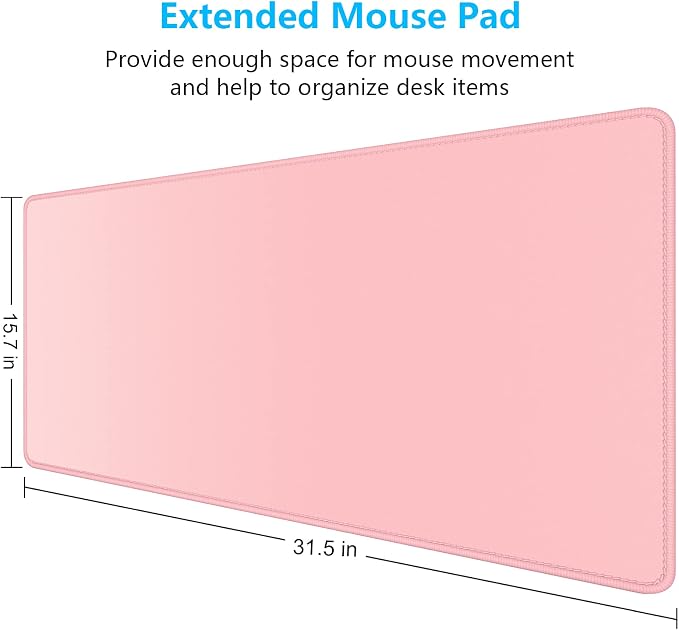 Dapesuom Large Gaming Mouse Pad, Extended Mouse Mat with Stitched Edges, Full Size Keyboard Pad with Non-Slip Base, Big XXL Computer Desk Mats for Gamer, Laptop, Office, 31.5 x 15.7in, Pink