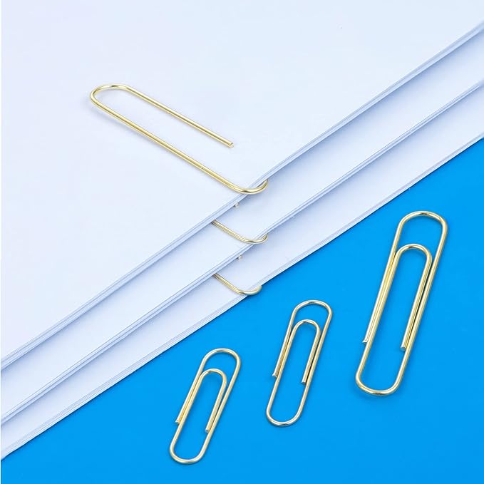 FUDAO FAMILY Assorted Sizes Paper Clips, 500 PCS - Gold, Small, Medium, Large