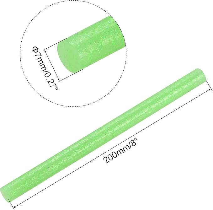 uxcell 20pcs Hot Glue Sticks for Glue Gun 7mm/0.27-inch x 8-inch Mini Hot Melt Adhesive Glue Stick Glitter Light Green