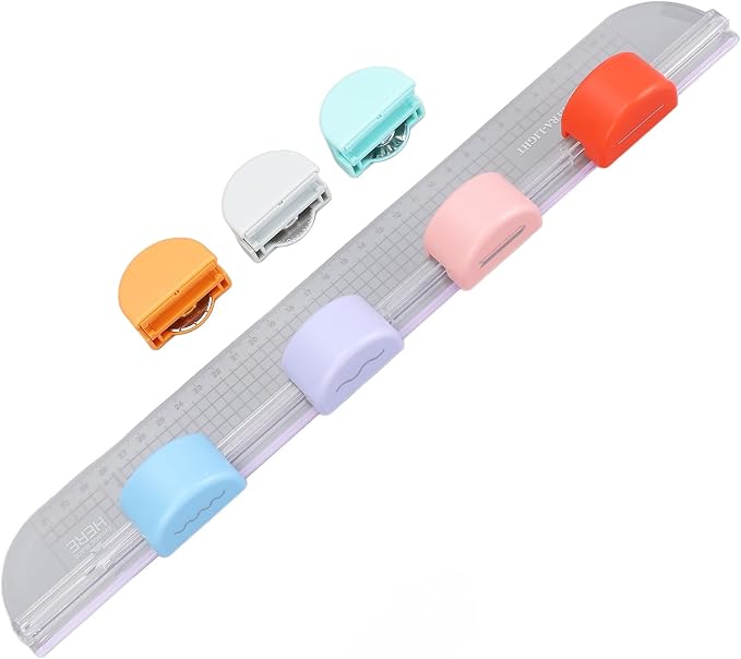 7 in 1 Paper Cutter,Multi Purpose Paper Trimmer Positioning Locating Ruler Design Versatile Trimmer Scrapbook Tool for Straight Dotted Crease Curve Stamping Lace