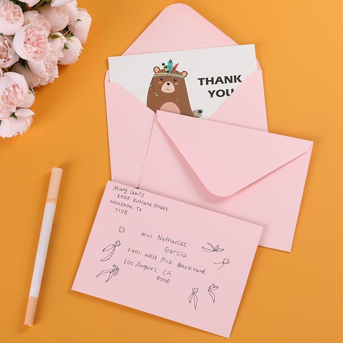 200 Pack 4x6 Envelopes Pink - Contour Flap A4 Envelope,120gsm Thick Paper Invitation Envelopes for Back to School,Weddings Invitation,RSVP Cards,Photos,Postcards,Greeting Cards,Mailing