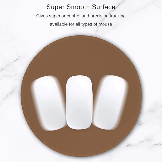 Hsurbtra Mouse Pad, Premium-Textured Small Round Mousepad 8.7 x 8.7 Inch Brown, Stitched Edge Anti-Slip Waterproof Rubber Pretty Cute Computer Mat for Office Home Gaming Laptop Men Women Kids