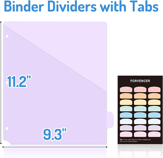 Forvencer 96 Count Dividers for 3 Ring Binder, 8 tabs Binder Dividers | Dividers with Pockets, Binder Dividers with Tabs for School Office and Home Organization, Multicolor, 12 Sets