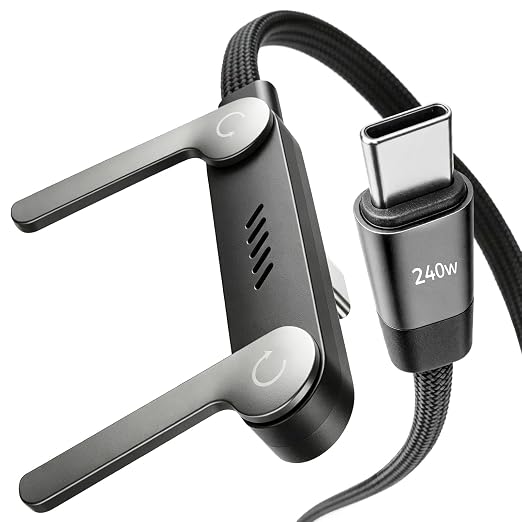 USB C to USB C Cable, 240W Fast Charging Cable with Built-in Phone Stand | (5 FT, Black), 90° Braided Invisible Stand Type-C Charger Cord for Gaming, Streaming & Hands-Free Viewing