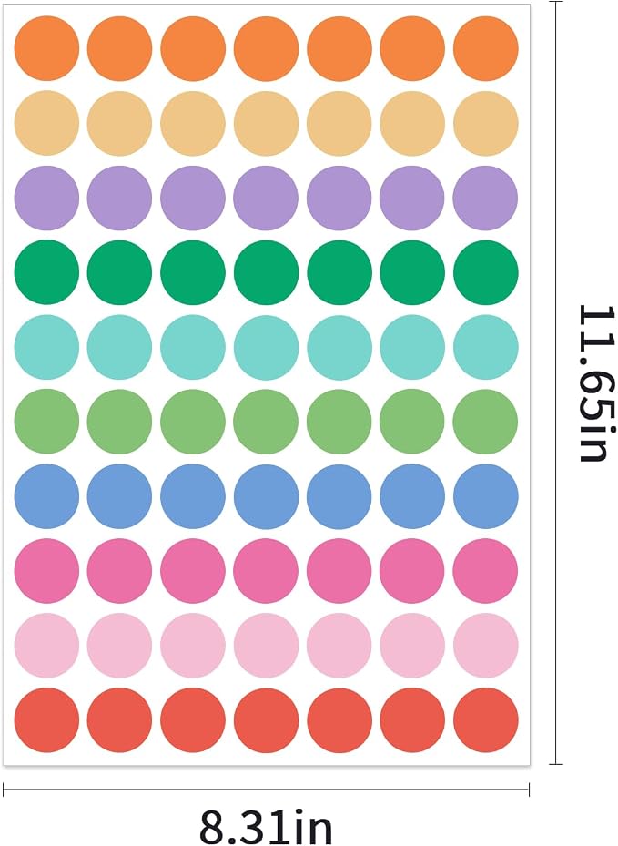 1" Colored Dot Stickers 1050 PCS Circle Round Coding Label | Used for manual labor in kindergartens, garage yard price sales, organizing activity color groups,marking spice bottles