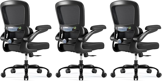 TRALT Ergonomic Office Chair Desk Chair with Adjustable Lumbar Support | Desk Chair Comfy with Flip-up Armrests Ergonomic Chair - Mesh Computer Chairs for Adults, 330lbs, PU Leather (Black, 3)