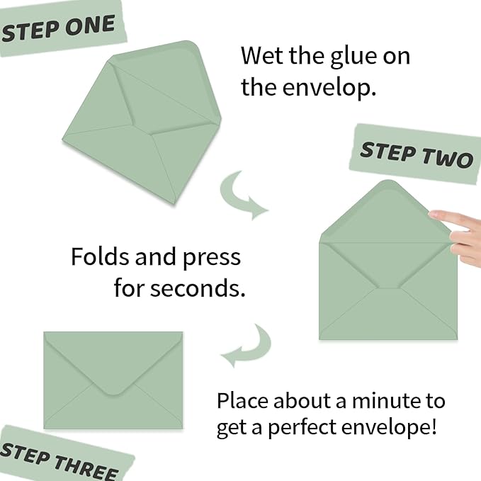 A7 Envelopes 100 Pack Sage Green Envelopes 5x7 V-shaped Flap, Suitable for 5x7 Photos, Cards, Weddings, Invitations, Announcements, Baby Gifts 5.25 "x 7.25" (Sage Green)