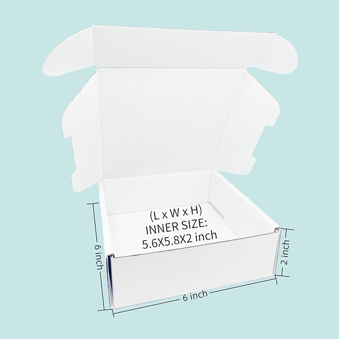 6x6x2 Inches 50 Pack White Corrugated Cardboard Shipping Boxes | Small Mailer Boxes for Business Packaging Mailing, For Business Packaging, For Mailing
