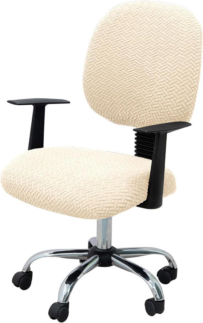 MIFXIN Computer Office Chair Cover Stretch Elastic Slipcover 2 Piece Stretchable Jacquard Computer Chair Seat Covers Furniture Protector for Office Home, NO Chair, Only Covers (Beige)