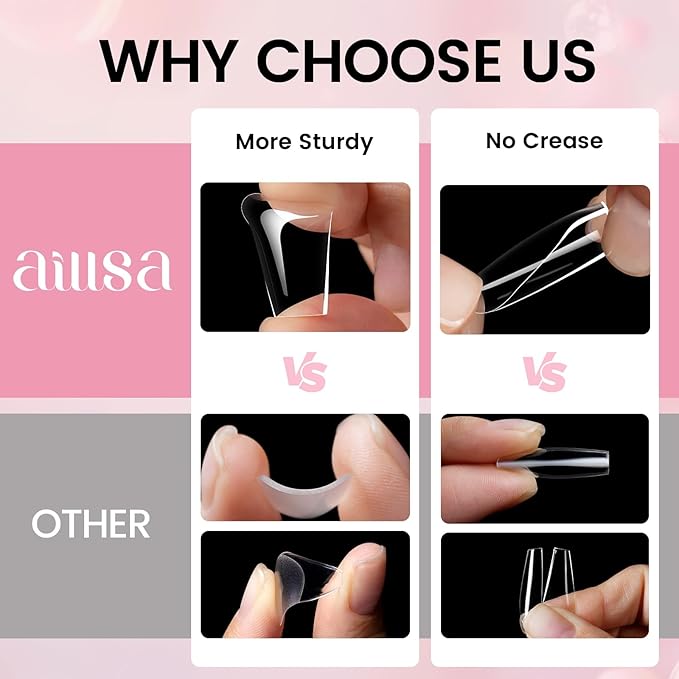 AILLSA Nail Extension Kit Medium Square Nail Tips 224pcs, Upgrade Glue Gel 30g for False Nail Tips, Gel Nail Tips Kit with Portable Mini U V Nail Lamp for DIY Home Salon