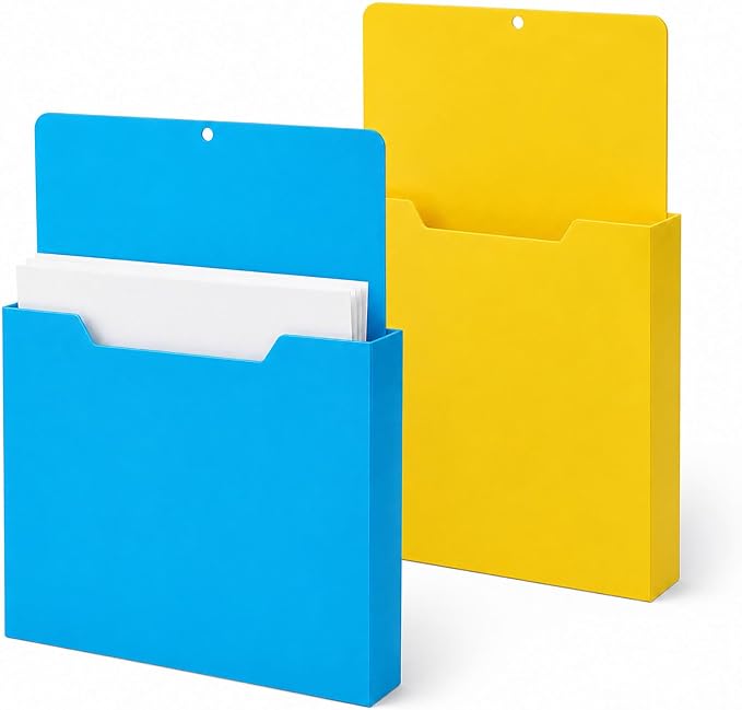 Magnetic File Holder, A4 Wall Organizer for Classroom Whiteboards (2PCS-B) | Large File Pocket for Teachers, Office and Home; Attaches to Fridges, Lockers, Cabinets and Other Metal Surfaces