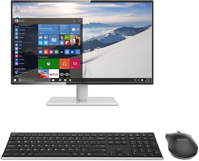 Arteck 2.4G Wireless Keyboard and Mouse Combo Stainless Steel Ultra Slim Full Size Keyboard and Ergonomic Mice for Computer Desktop PC Laptop and Windows 10/8/7 Build in Rechargeable Battery