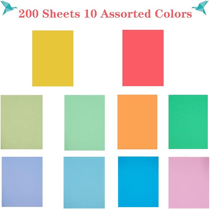 Colored Paper 8.5 x 11 Assorted Colored Copy Print Paper, 10 Colors Letter Size Lightweight Colored Construction Paper for Cutting DIY Art Painting Drawing Origami Craft School Office Supplie