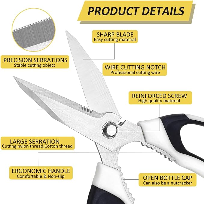 Scissors Heavy Duty Set, Ultra Sharp Stainless Steel Shears with Protective Cover, Easy Cutting Cardboard, Wires, Fabric, Leather, Iron Mesh (White)