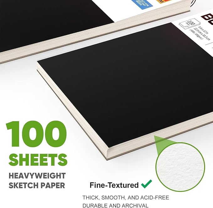 Soucolor 9" x 12" Sketch Book, 100 Sheets Top Spiral Bound Sketchbook with Acid-Free 68lb/100gsm Thick Drawing Paper, Art Sketch Pad for Kids, Adults & Artist, Professional Art Supplies for Beginners