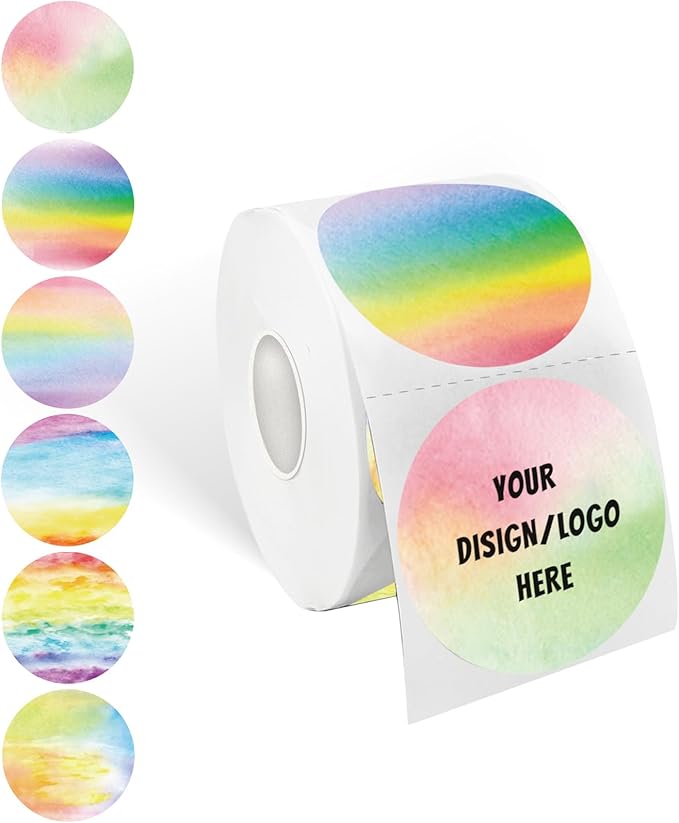 2 Inch Rainbow Round Self-Adhesive Thermal Labels - Multi-Purpose Roll Sticker Labels for DIY Logo Design, QR Code, Name Tag(600 Labels, 1 Roll)