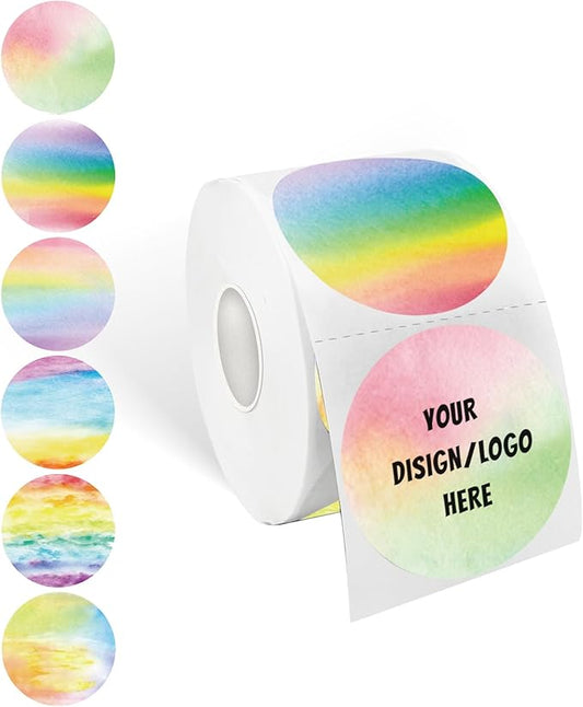 2 Inch Rainbow Round Self-Adhesive Thermal Labels - Multi-Purpose Roll Sticker Labels for DIY Logo Design, QR Code, Name Tag(600 Labels, 1 Roll)