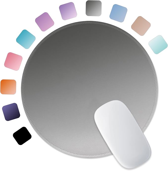 ITNRSIIET Mouse Pad Non-Slip Rubber Base Smooth Surface Stitched Edges Waterproof Durable Compatible with All Mice for Office & Gaming, Desk Accessory, Diameter 8.7 inch, Ash Gradient