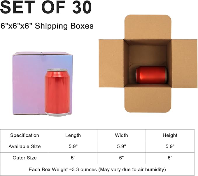 6x6x6 Medium Shipping Boxes, 30 Pack Purple Cardboard Mailer Box, Gift Boxes for Packaging Small Business