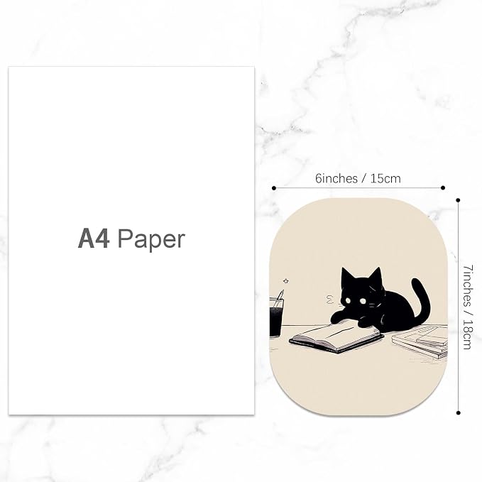 Small Mouse Pad, 6 x 7 Inch, Oval Mini Mouse Pad with Non-Slip Rubber Base for Laptop Wireless Mouse Keyboard Tray Mousepad, Reading Cat