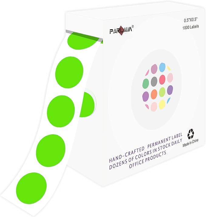 PARLAIM Round Dot Stickers 1/2 Inch Color Coding Labels on a Roll, 1000 PCS Permanent Circle Stickers in Plastic Dispenser Box for Home Office Classro
