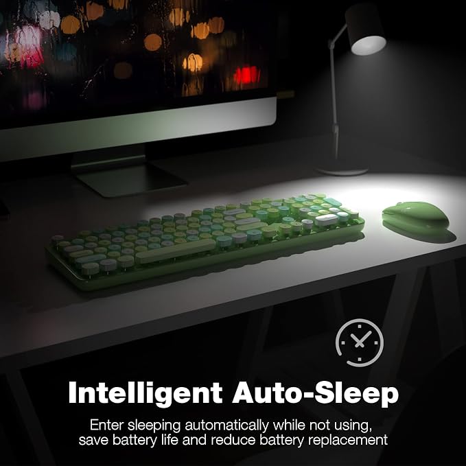 KNOWSQT Wireless Keyboard and Mouse Combo, Green 104 Keys Full-Sized 2.4 GHz Round Keycap Colorful Keyboards, USB Receiver Plug and Play, for Windows, Mac, PC, Laptop, Desktop