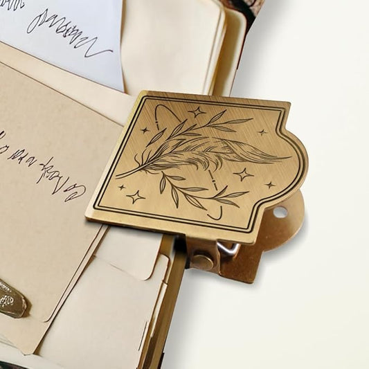 ANATTASOUL Travel Journal Clip Vintage Feather and Leaf Metal Book Clips, Decorative Heavy Duty Journal Clips to Hold Journal Open for Notebook, Photo, Bookmark, Office Kitchen Home DIY Use