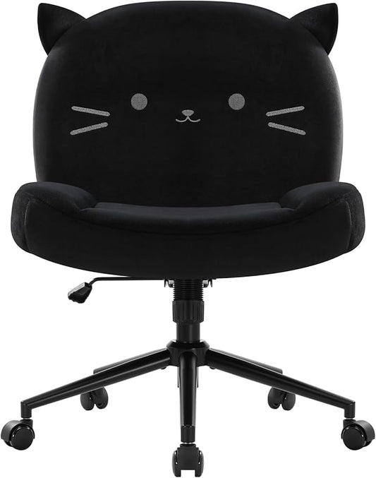 IWMH Armless Office Desk Chair with Wheels,Ergonomic Criss Cross Legged Computer Chair with Fabric Padded, Height Adjustable Wide Seat Vanity Chairs,Mid Back Task Chair for Home, Bedroom (Black)